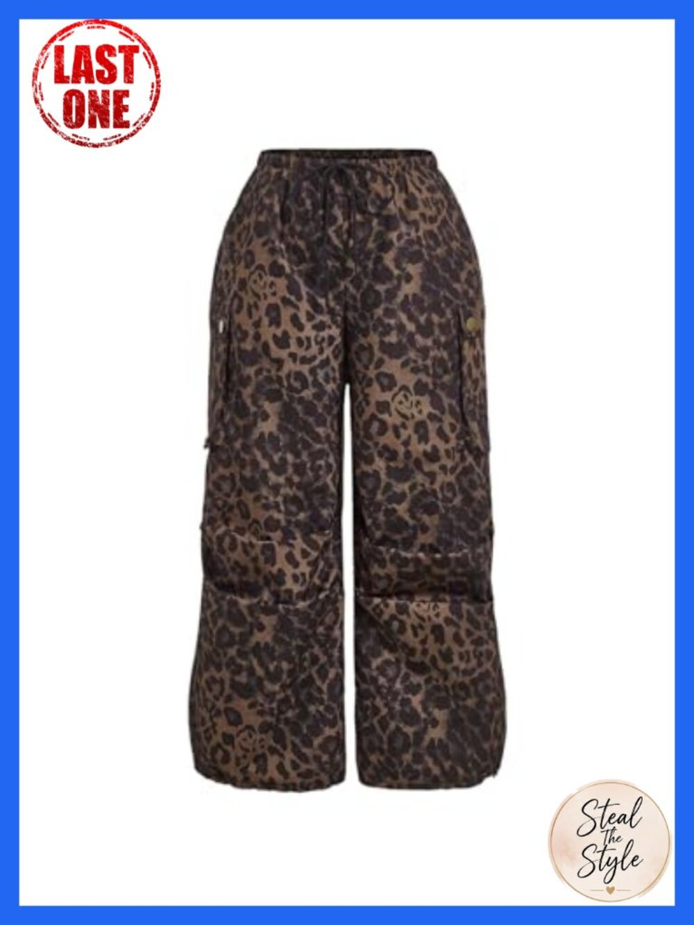 Verdusa Women's Plus Size Leopard Print Cargo Pants Drawstring High Waisted